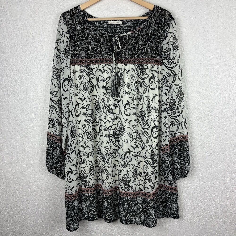 Lovestitch Mixed Print‎ Floral Boho Black White Women’s Dress Size Medium Artsy